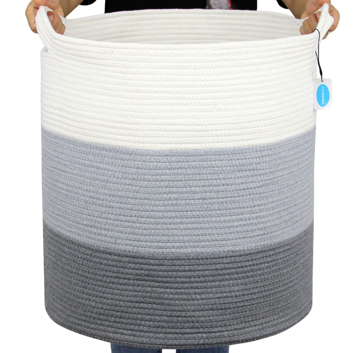 Cotton Rope Storage Basket for Organizing,Round Blanket Basket Living Room,Woven Laundry Basket with Handles