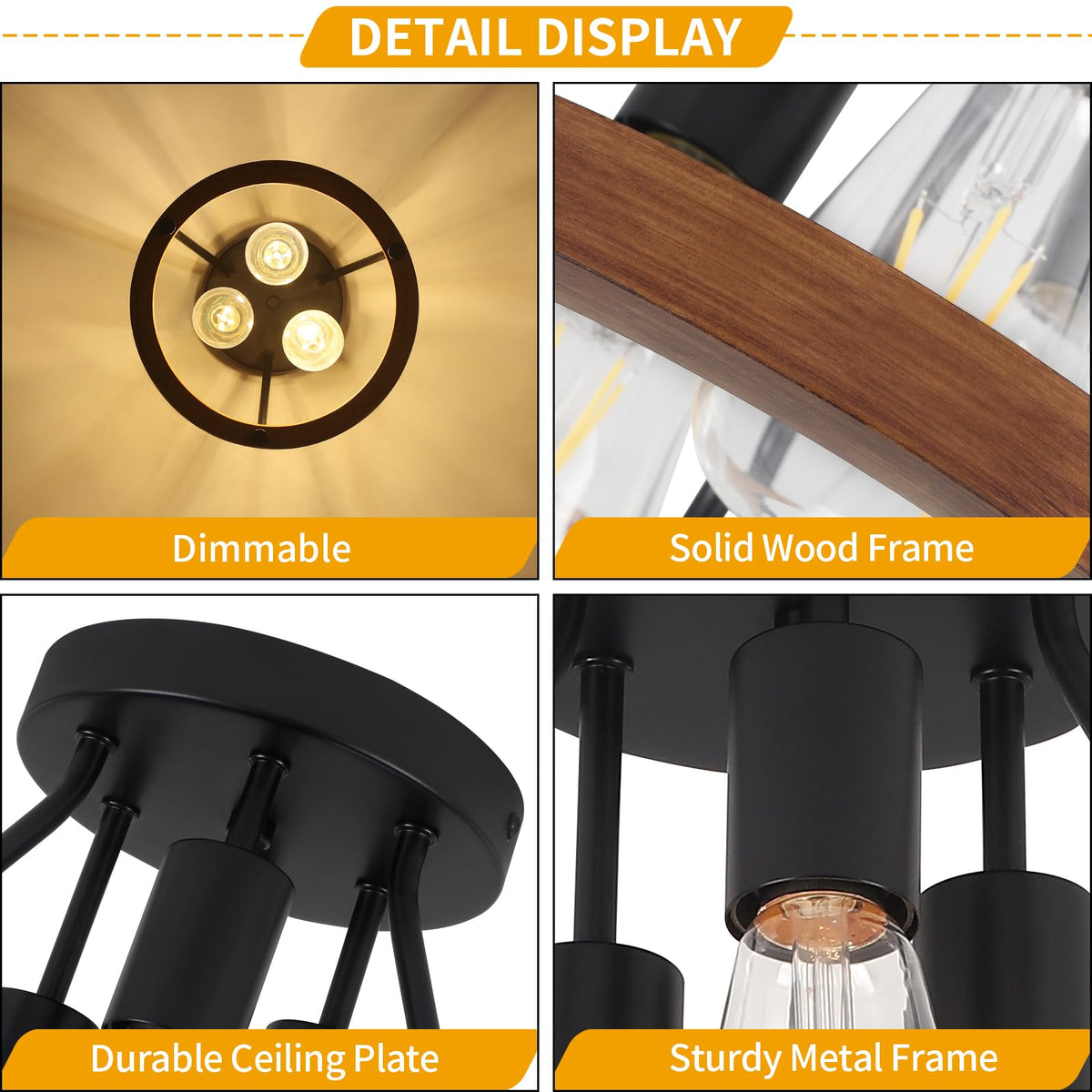 Modern Farmhouse Wood Semi Flush Mount Ceiling Light Hallway Light Fixtures