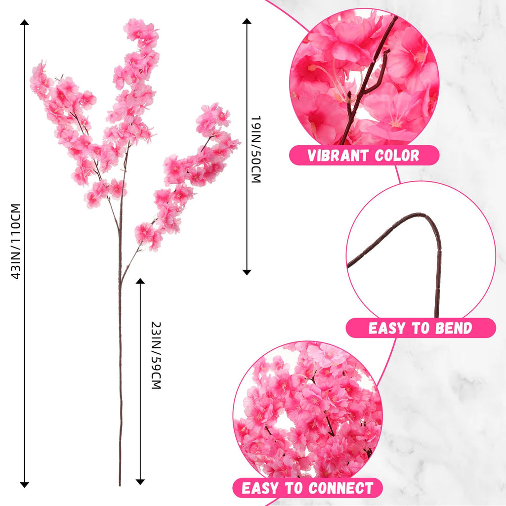 6 Pcs Artificial Cherry Blossom Branches Silk, Pink, Classic