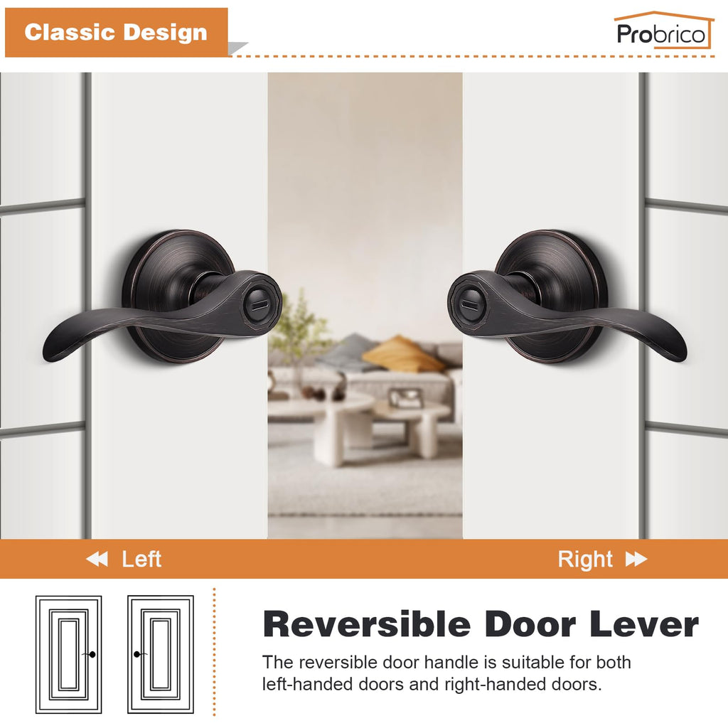 Privacy Door Levers Oil Rubbed Bronze Door Lever, Wave Style Keyless Bedroom Bathroom Interior Door Handles, 1 Pack