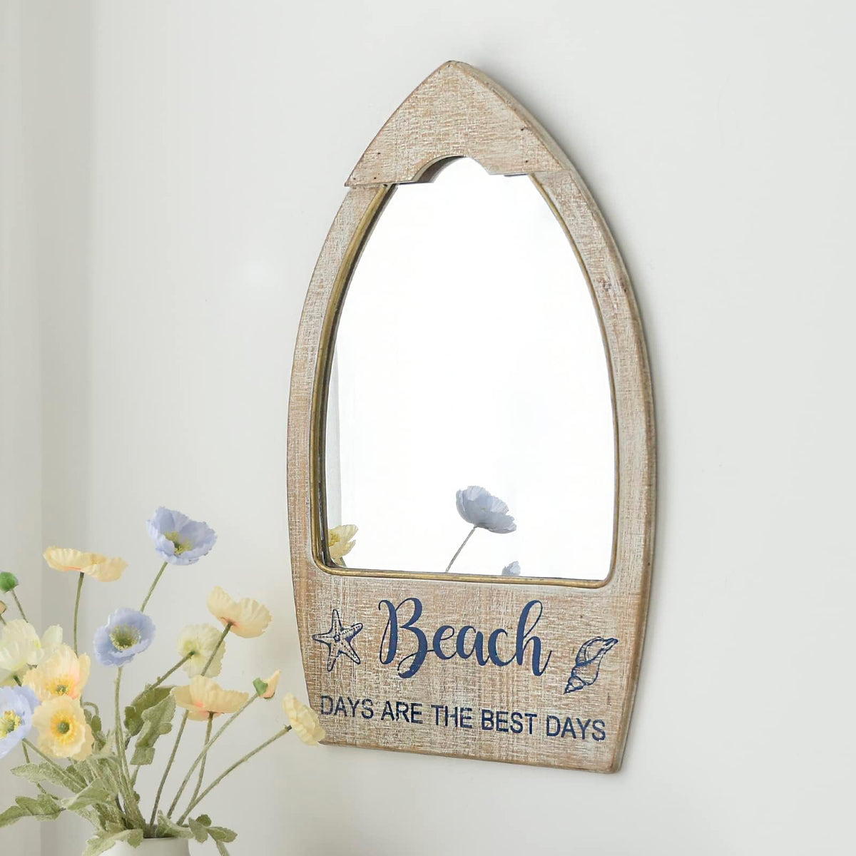 Rustic Wood Framed Wall Mirror for Beach House, Decorative Wood Wall Mirror, Beach Theme Bathroom Decor, Whitewashed