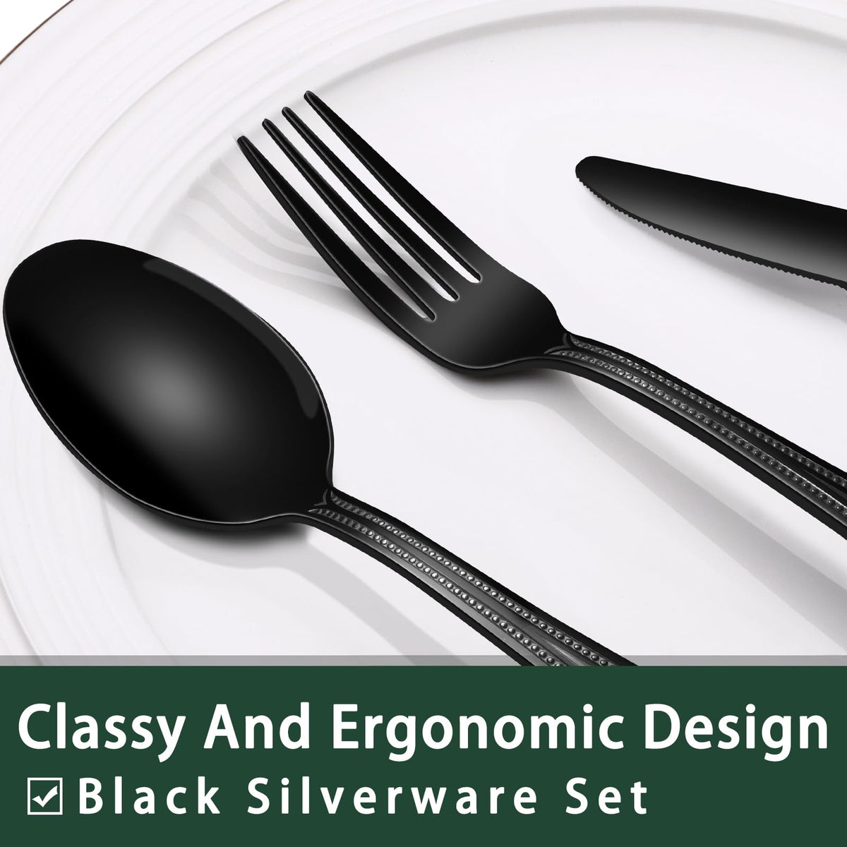 24-Piece Black Silverware Set with Steak Knives, Black Flatware Set for 4, Food-Grade Stainless Steel Tableware