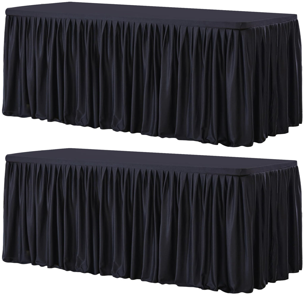 Care 2 Pack Black Rectangle Table Clothes for 6 Foot Tables, Polyester Fitted Tablecloths 6t Stretch Table Cover for