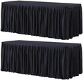 Care 2 Pack Black Rectangle Table Clothes for 6 Foot Tables, Polyester Fitted Tablecloths 6t Stretch Table Cover for