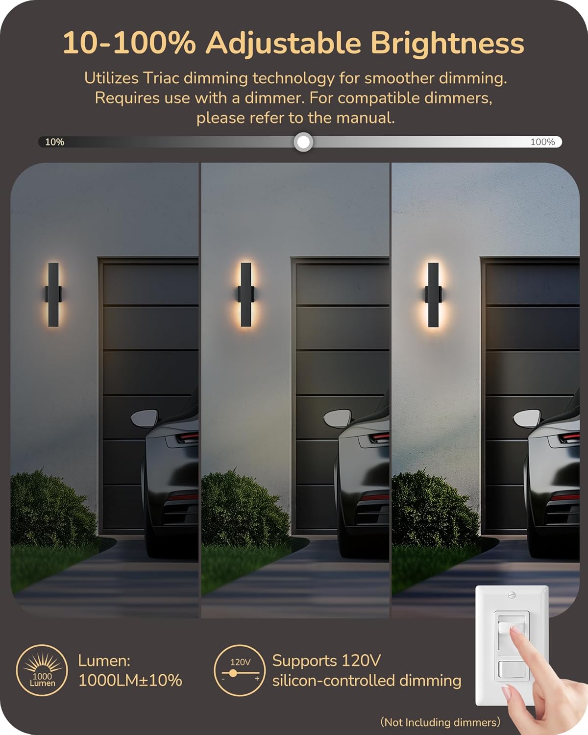 2 Pack LED Outdoor Wall Lights Dimmable, 3000K 4000K 5000K, 15.7" Modern Black Outdoor Wall Sconce, IP65 Waterproof