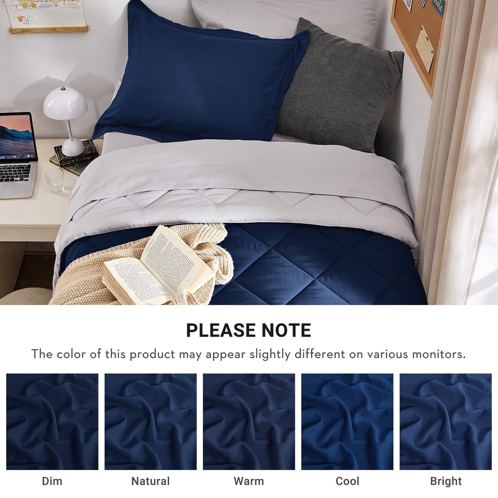 Comforter Set 5 Pieces, Reversible Bed in a Bag, Navy/Light Grey