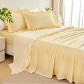 3Pcs Yellow Plaid Ruffled Bed Sheet Set with 1 Pillowcase