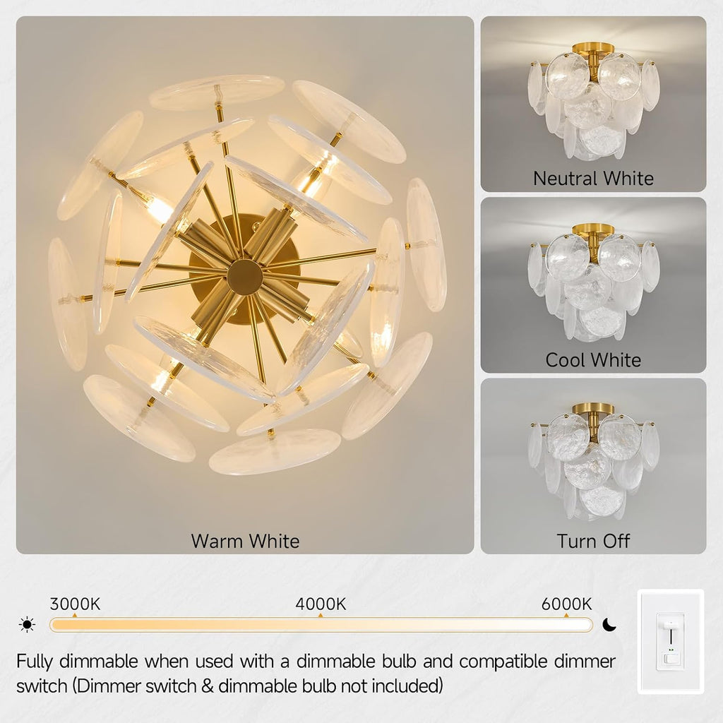 Gold Small Modern Flush Mount Round Chandelier