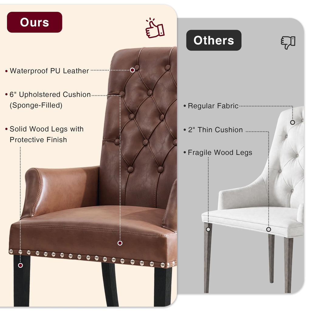 PU with Arms, High Back Dining Room Chairs, Brown
