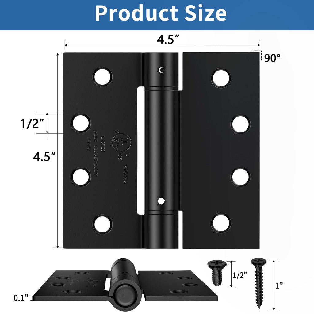 3 Pack Self Closing Door Hinges, Square Spring Hinges Self Closing 4.5 Inch