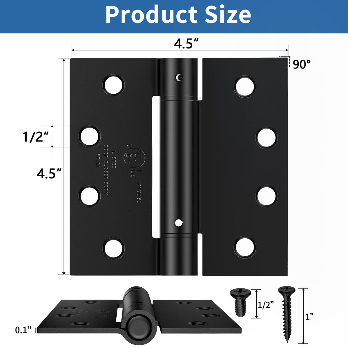 3 Pack Self Closing Door Hinges, Square Spring Hinges Self Closing 4.5 Inch