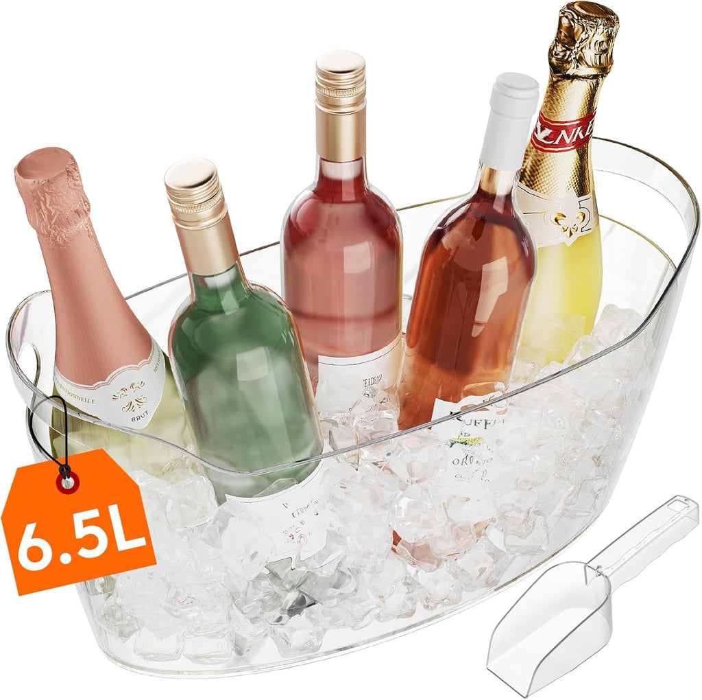 6.5L Plastic Ice Bucket for Parties with Handle & Scoop
