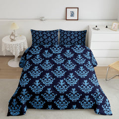 Gothic Bedding Set - Victorian Damask Comforter, Full Size, Black Floral, Bohemian Decor