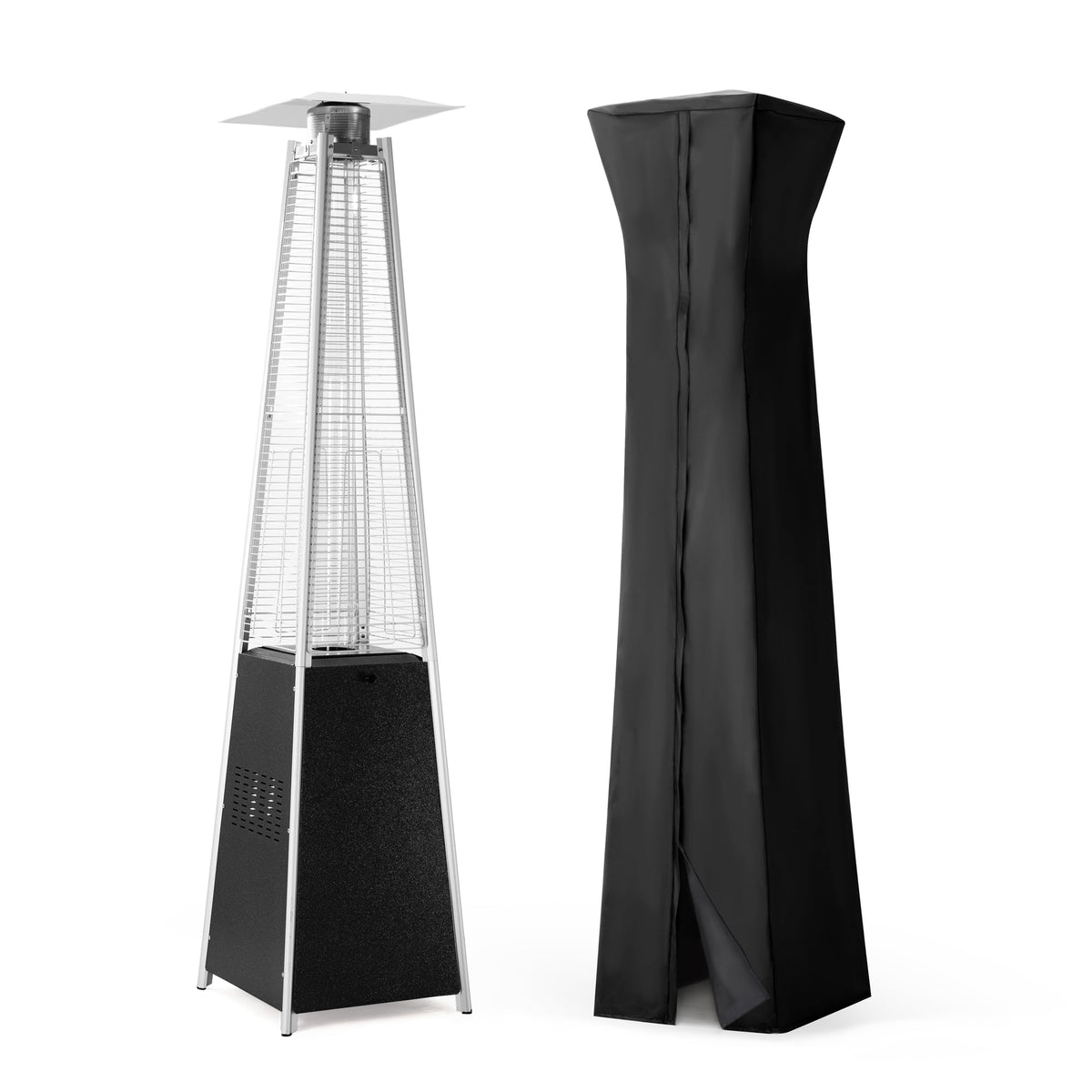 Flame Pyramid Pool Heater, Triple Safety Protection with Patio Cover, Warm Glass Tube Portable Heater with Durable