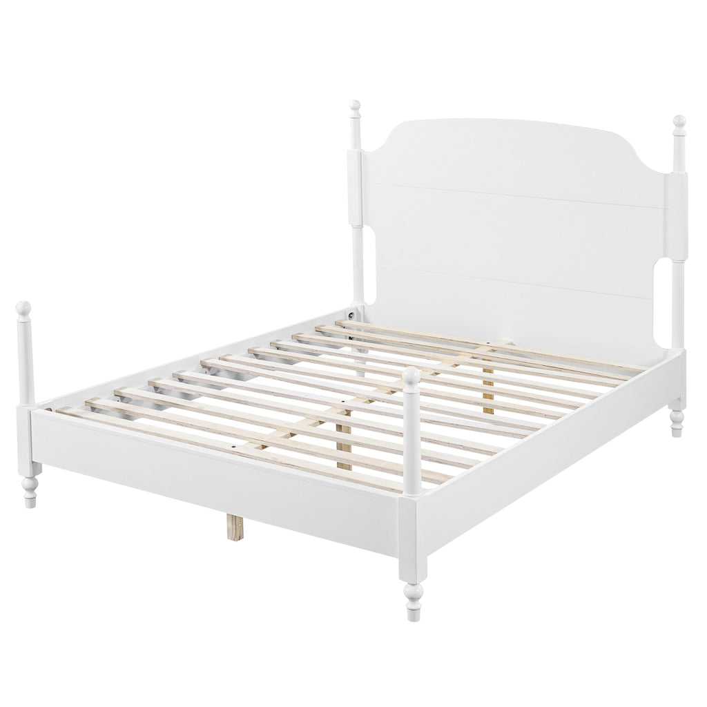 Traditional Solid Wood 4-Poster Bed Frame, Mid-Century Modern Farmhouse Platform Bed with Arched Camelback