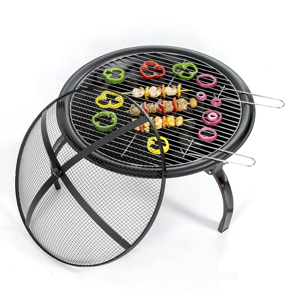 22" BBQ Grill and Firepit/Featuring Mesh Cover, Wooden Handled Stoker & Folding Legs/Lightweight & Portable/Picnics