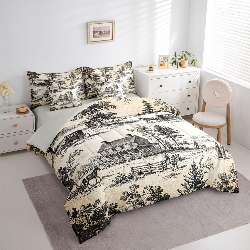 Vintage Country Town 7 Piece Bedding Set Twin