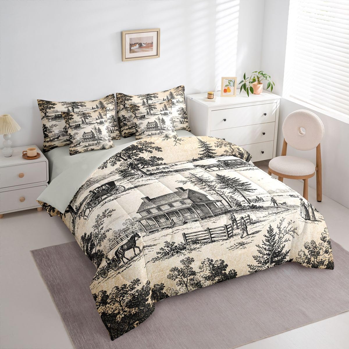 Vintage Country Town 7 Piece Bedding Set Twin