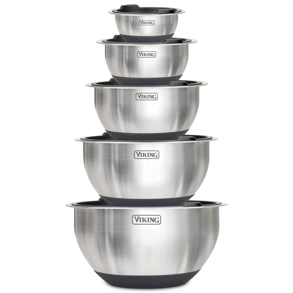 Mixing Bowls Set, 10 Piece Stainless Steel Kitchen Cookware, Non-Slip Silicone Base, Includes Tight Fit Lids