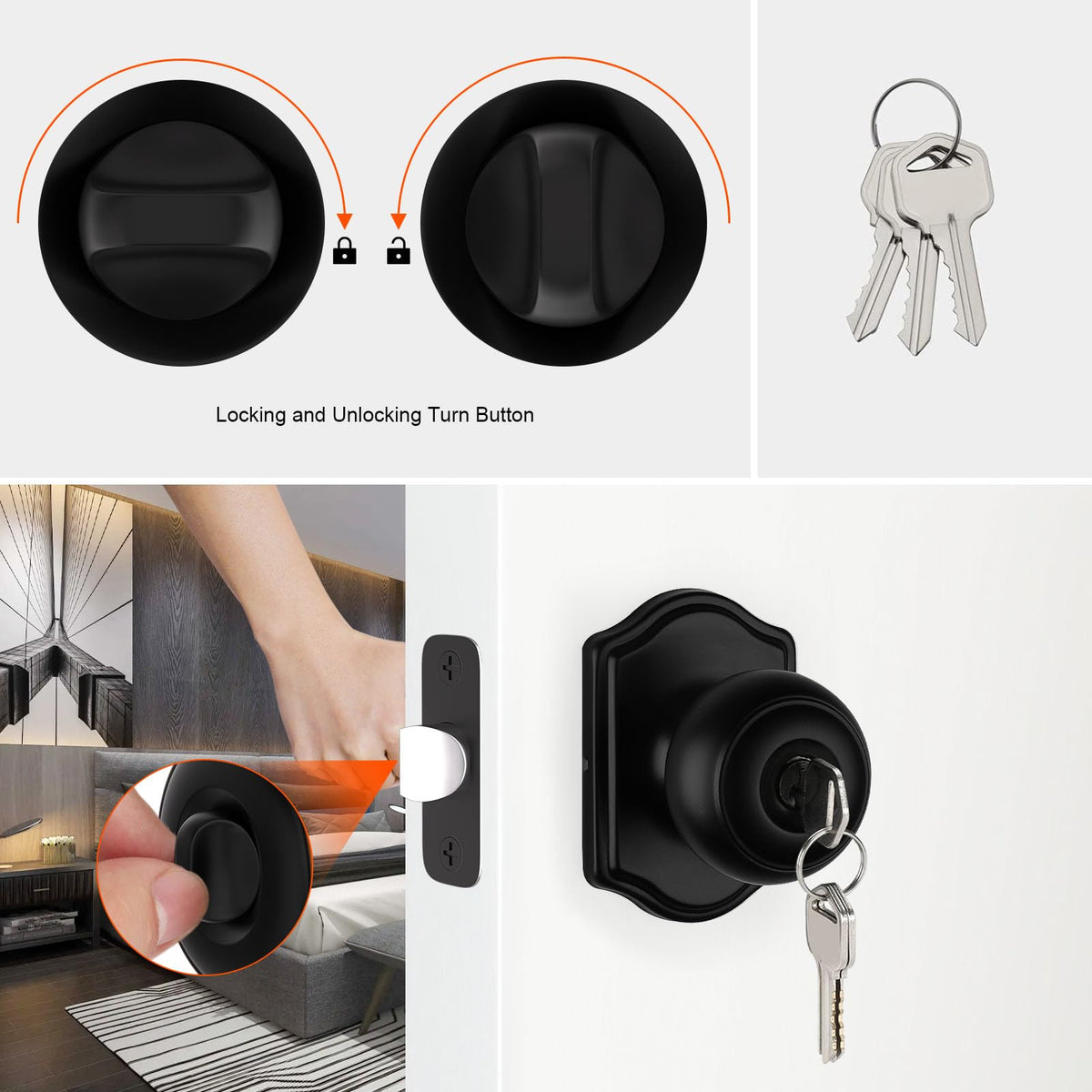 Black Entry Door Knob, Exterior Door Lock with Key 1 Pack