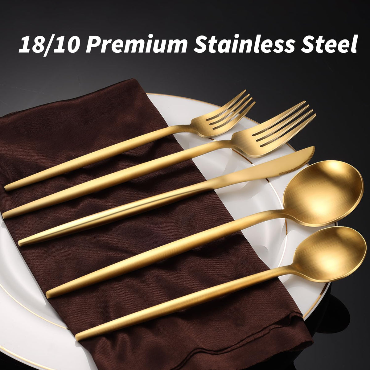 20-Piece Gold Silverware Set for 4, 18/10 Stainless Steel Flatware with Thick Spoons and Forks, Matte Golden Cutlery