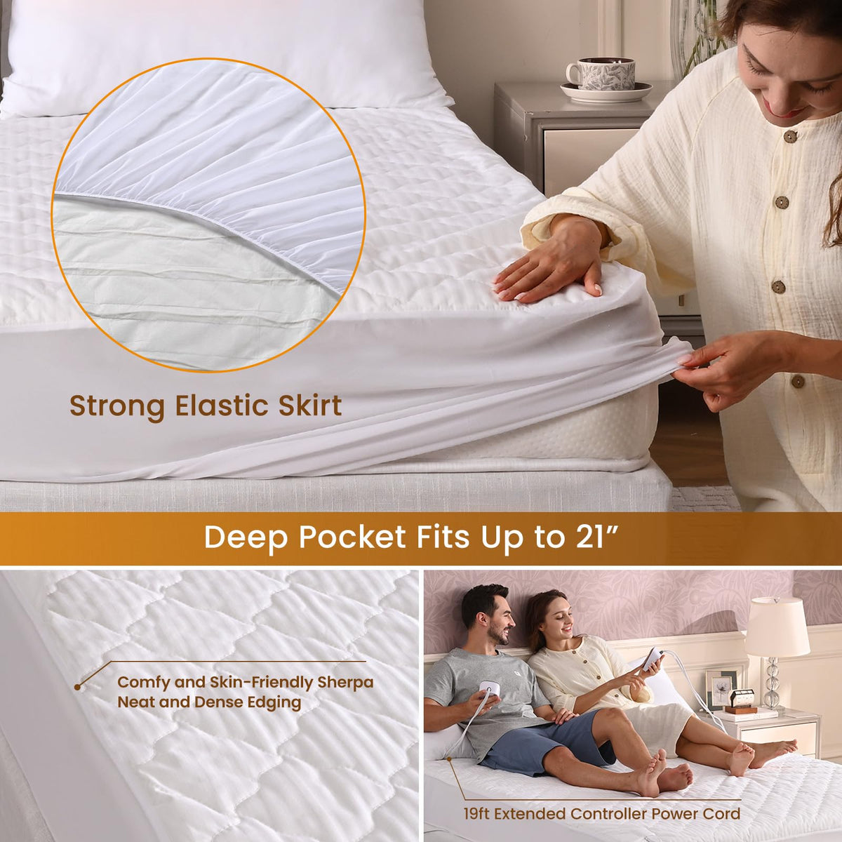 Electric Heated Mattress Pads Queen Size Dual Controllers 60"×80" Waterproof Bed Warmer 21" Deep Pocket 10 Heat