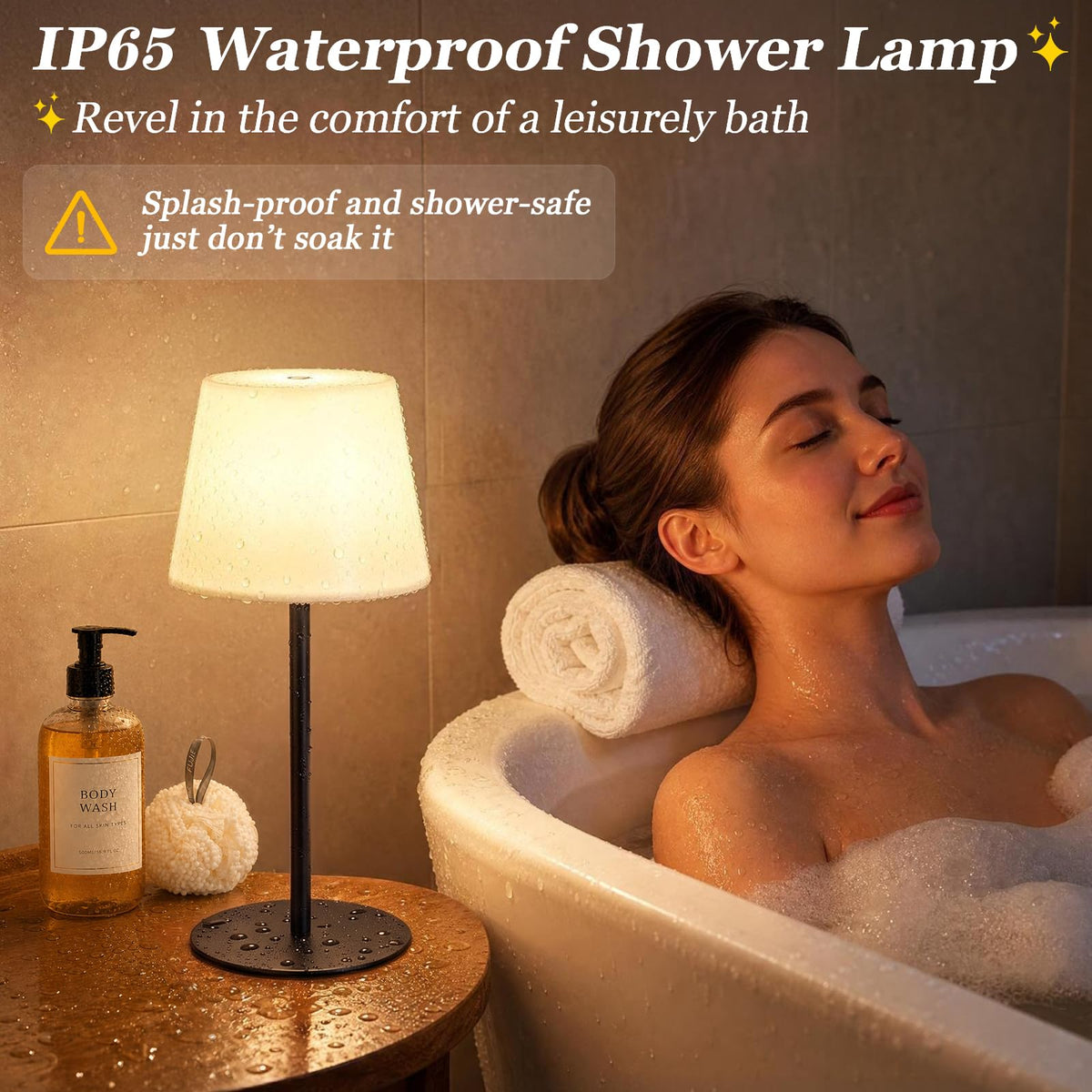 Shower Lamp Rechargeable Waterproof Lamp, Cordless Table Lamp