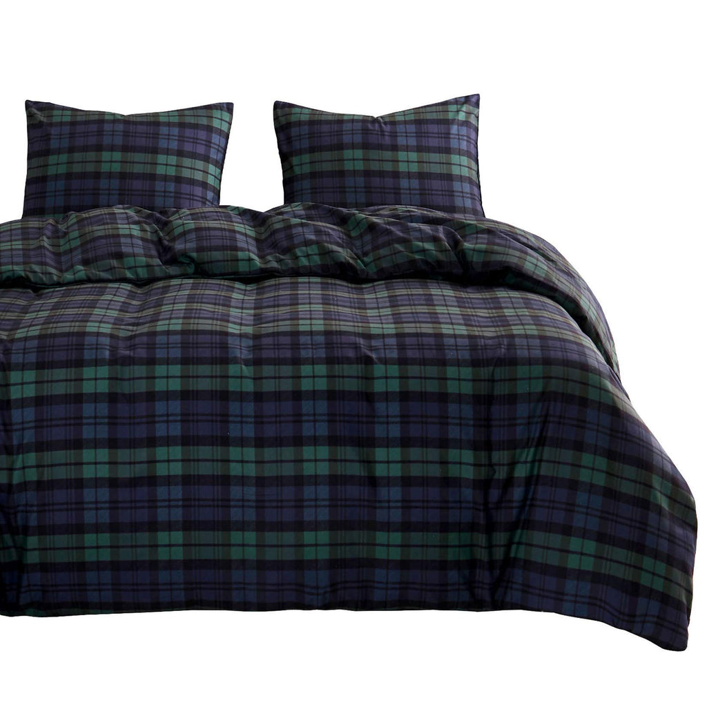 Plaid Comforter Set, Scottish Tartan Check Geometric Modern Pattern Printed, Soft Lightweight Bedding, 3 Pieces, Dark
