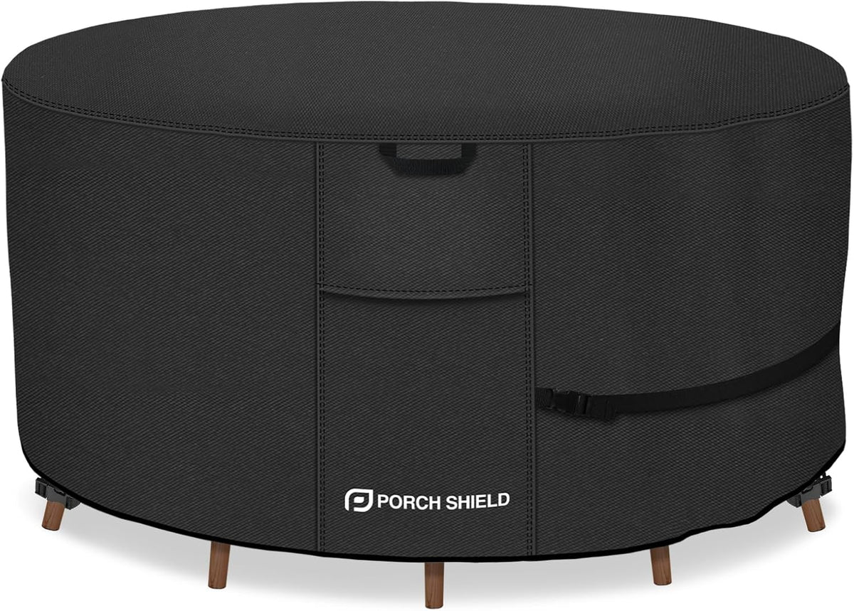 Waterproof 600D Round Patio Table Cover 84 inch, Black | Heavy Duty Polyester Fabric, Outdoor Table and Chairs Set
