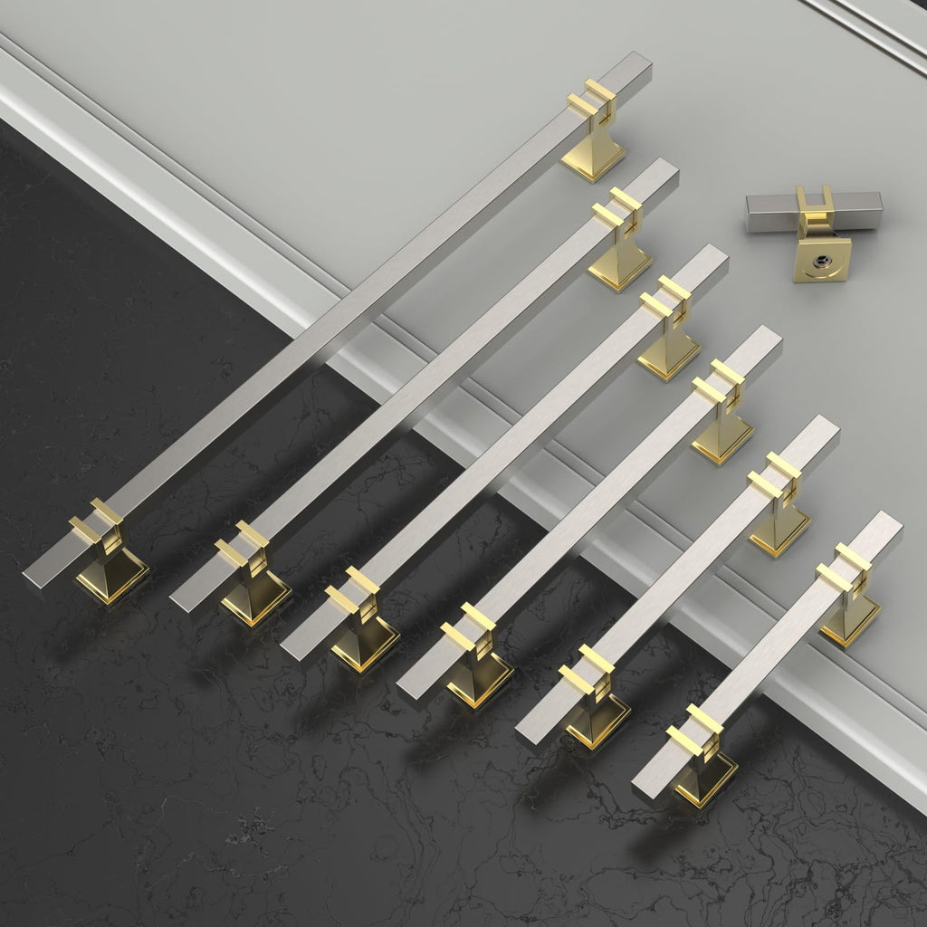 10 Pack Brushed Satin Nickel and Gold Cabinet Pulls 6.3 Inch(160mm) Hole Center Drawer Pulls Cabinet Hardware Kitchen