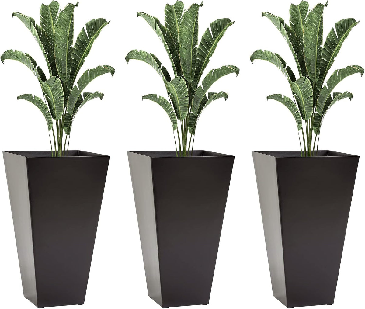 Set of 3 Tall Planters for Outdoor Plants, 28'' Modern Large Outdoor Planters with Drainage,Planter Pots Front Porch