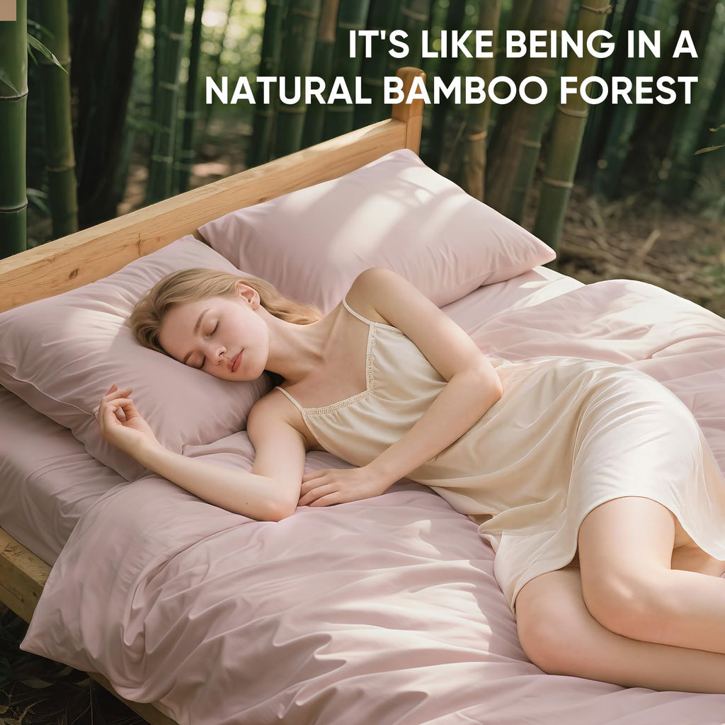 Real 100% Viscose Derived from Bamboo Sheets Set, Cooling & Silky Soft for Hot Sleeper, Breathable &