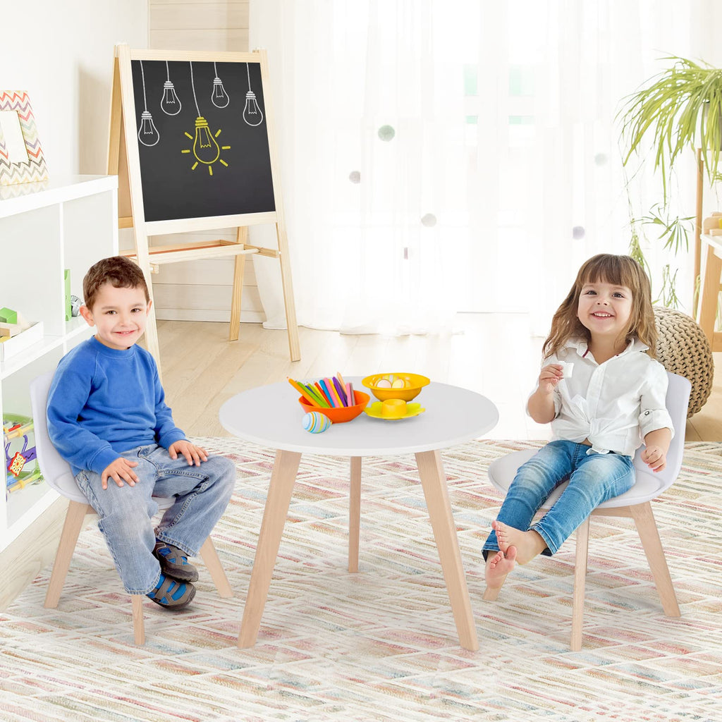 Kids Table and Chair Set, 3 PCS Wood Activity Play Table w/Padded Seat & Wood Legs for Arts, Crafts, Reading
