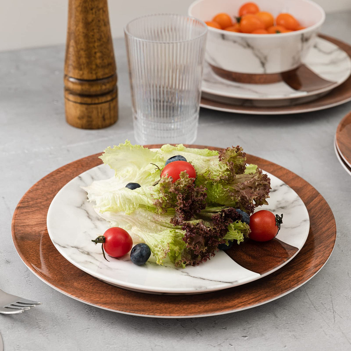 Rustic Modern Melamine Dinnerware Sets, Marble Dishes Set for 4