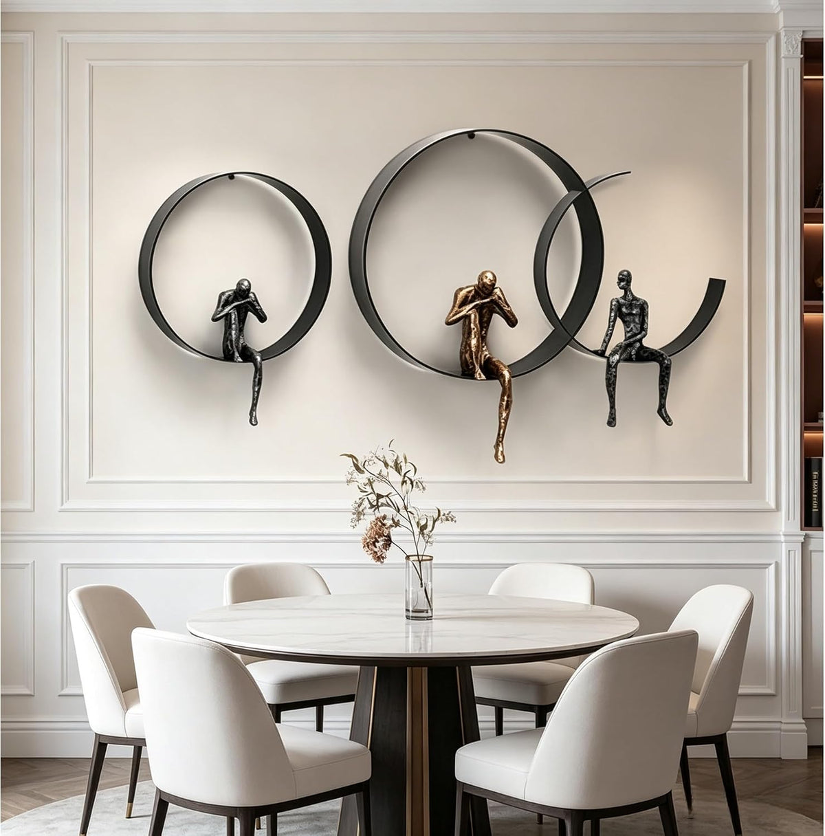 Wall Decor, Metal & Resin 3D Wall Art, Minimalist Modern Art Work Ornaments, Thinker Wall Sculpture Bedroom Kitchen - Set of 3