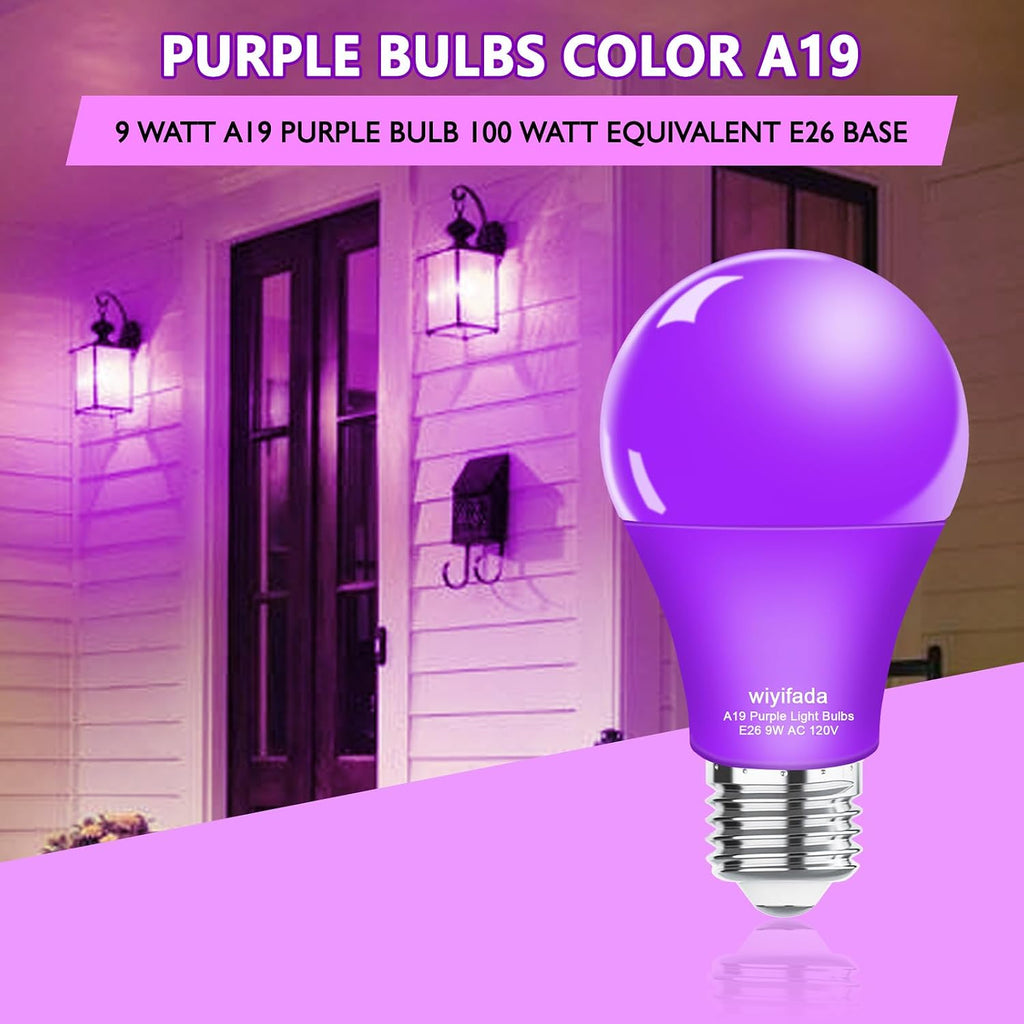 LED A19 Purple Light Bulb, 9W Purple LED Light Replace Up to 100W, E26 Base AC120V Dimmable Colored Light Bulb