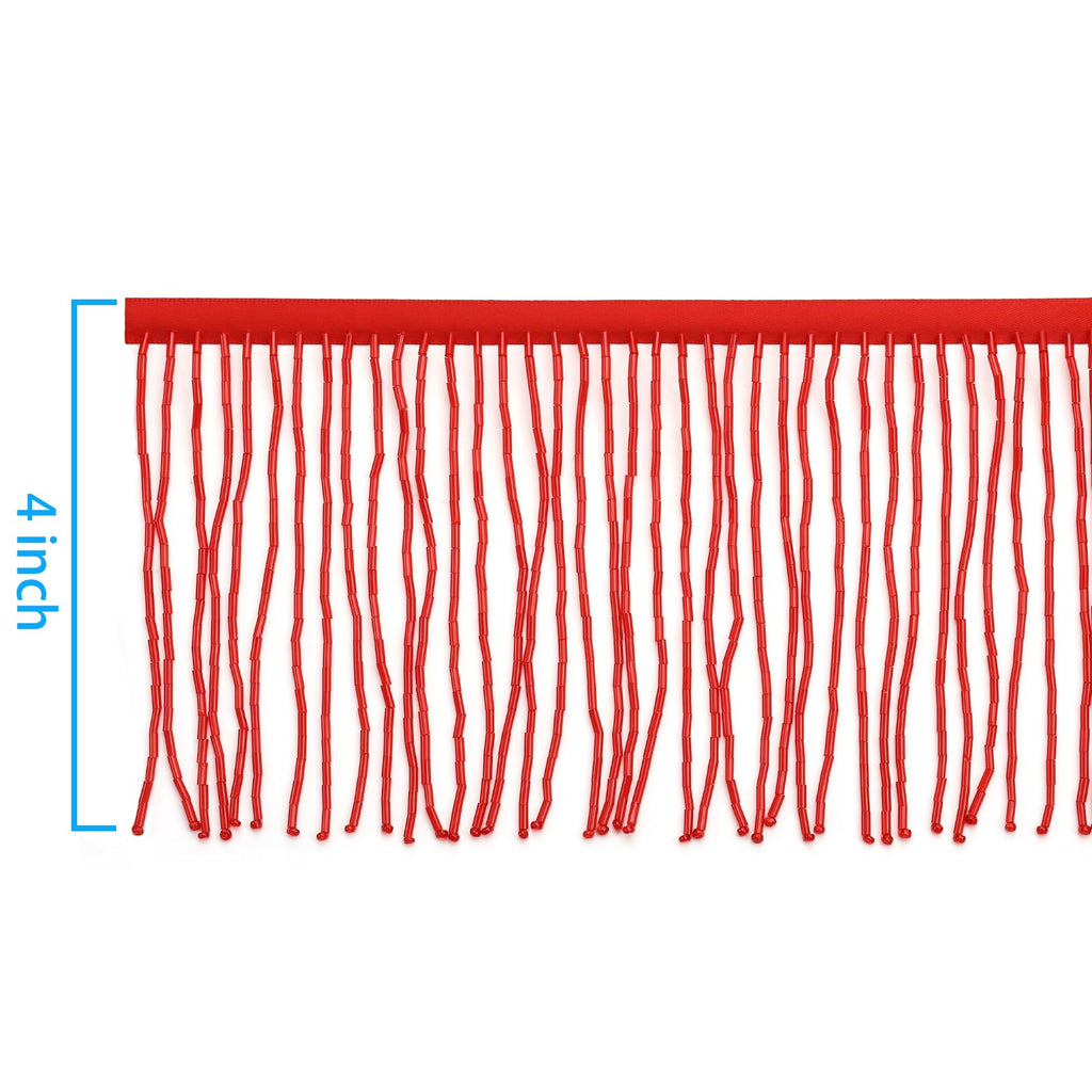 Beaded Fringe Trim,Ribbon Tassel Fringe Trim 4 Inch Wide 2 Yards Long for Crafts DIY Dress Clothes Decoration (Red)