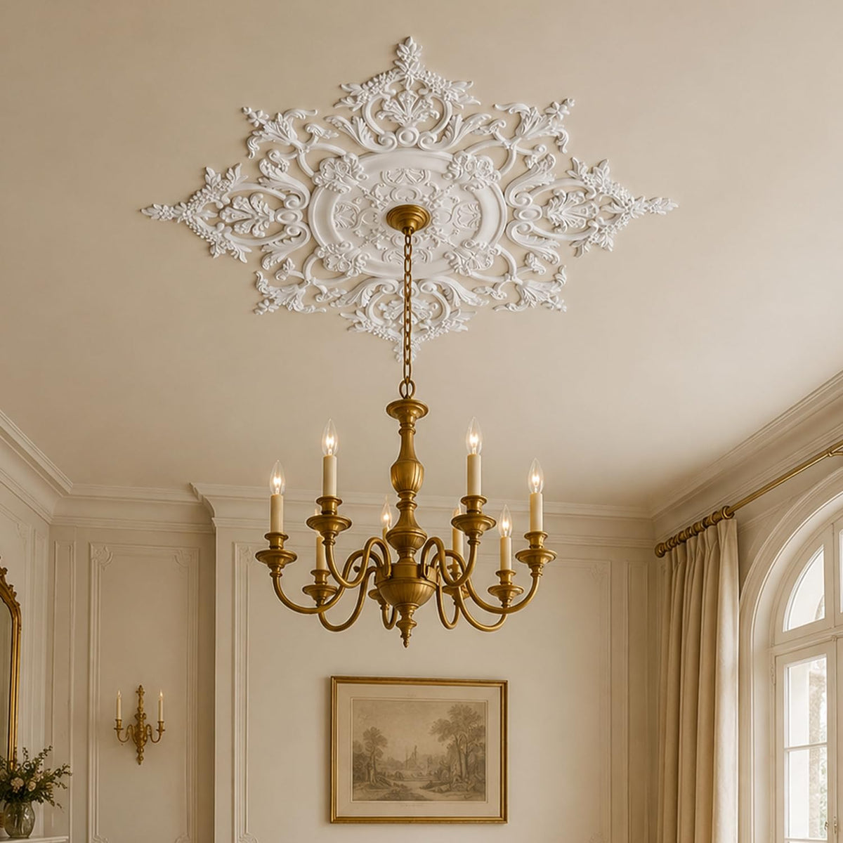 35.4 Inch Large PU Ceiling Medallion, French Victorian Decorative, White