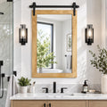 Farmhouse Bathroom Mirror 26"x40" Rustic Wood Framed Wall Mirror Barn Door Mirror for Wall (Brown)