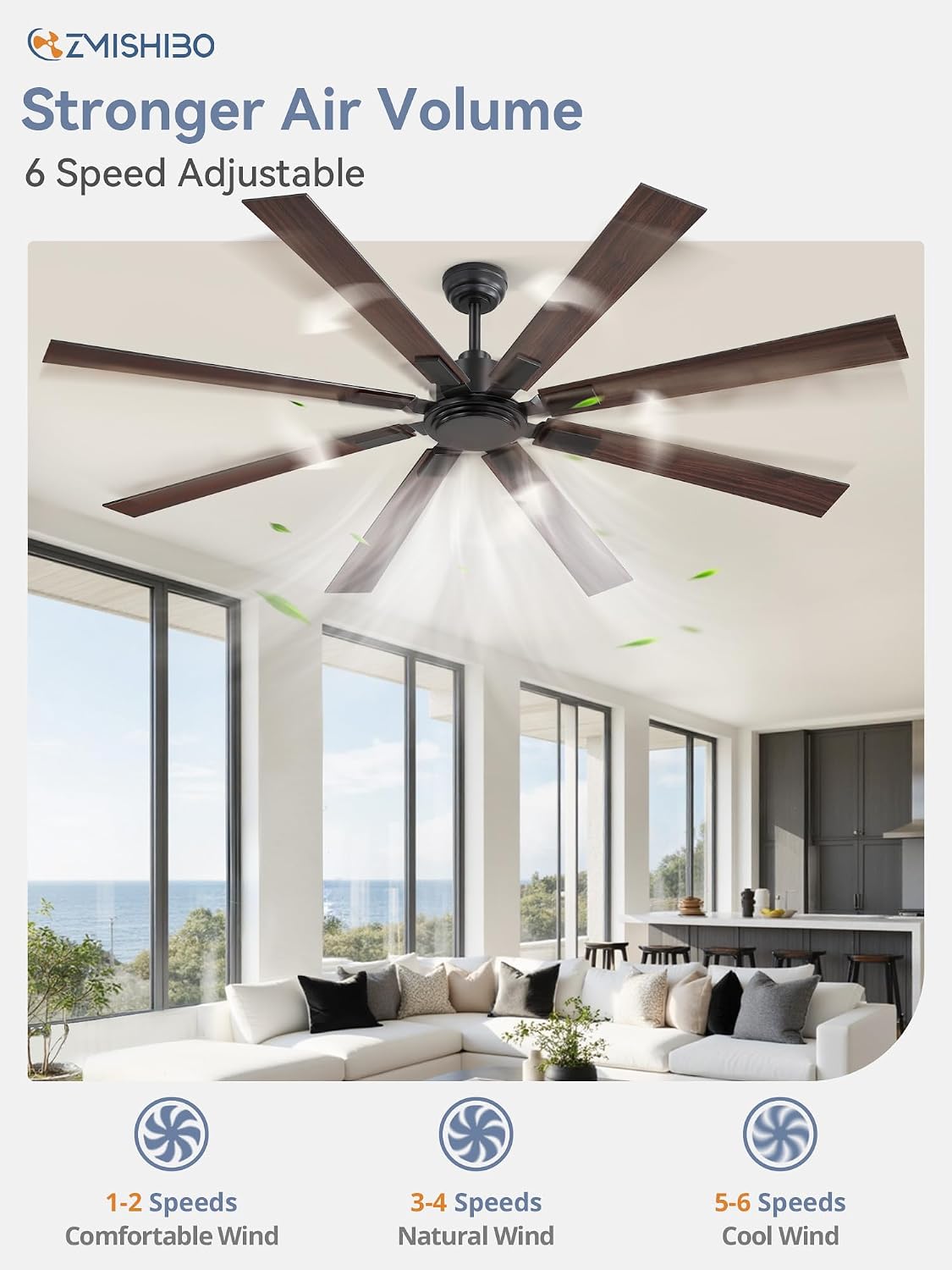 72" Black Ceiling Fan with Remote, No Light