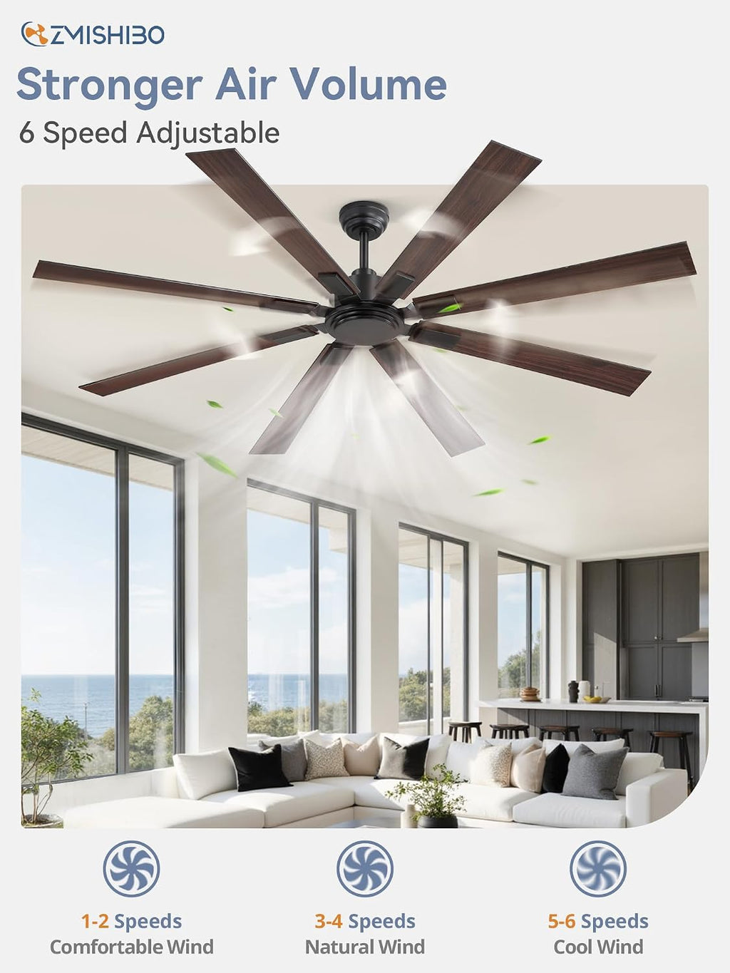 72" Black Ceiling Fan with Remote, No Light
