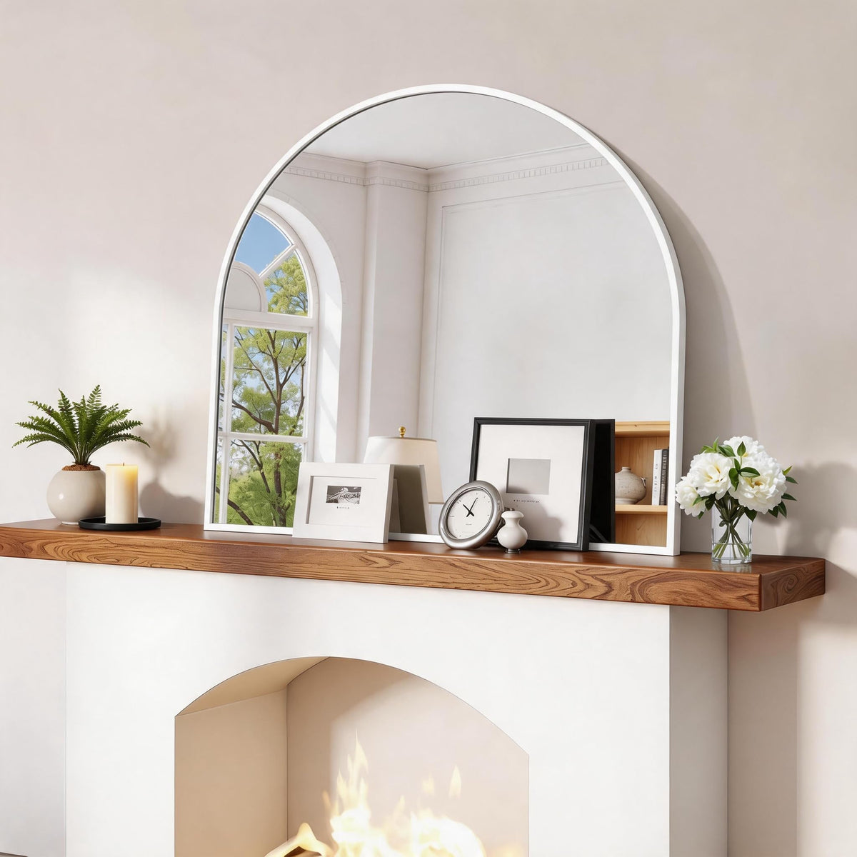 Arched Wall Mirror, 30"x30" White Arched Mirror Table