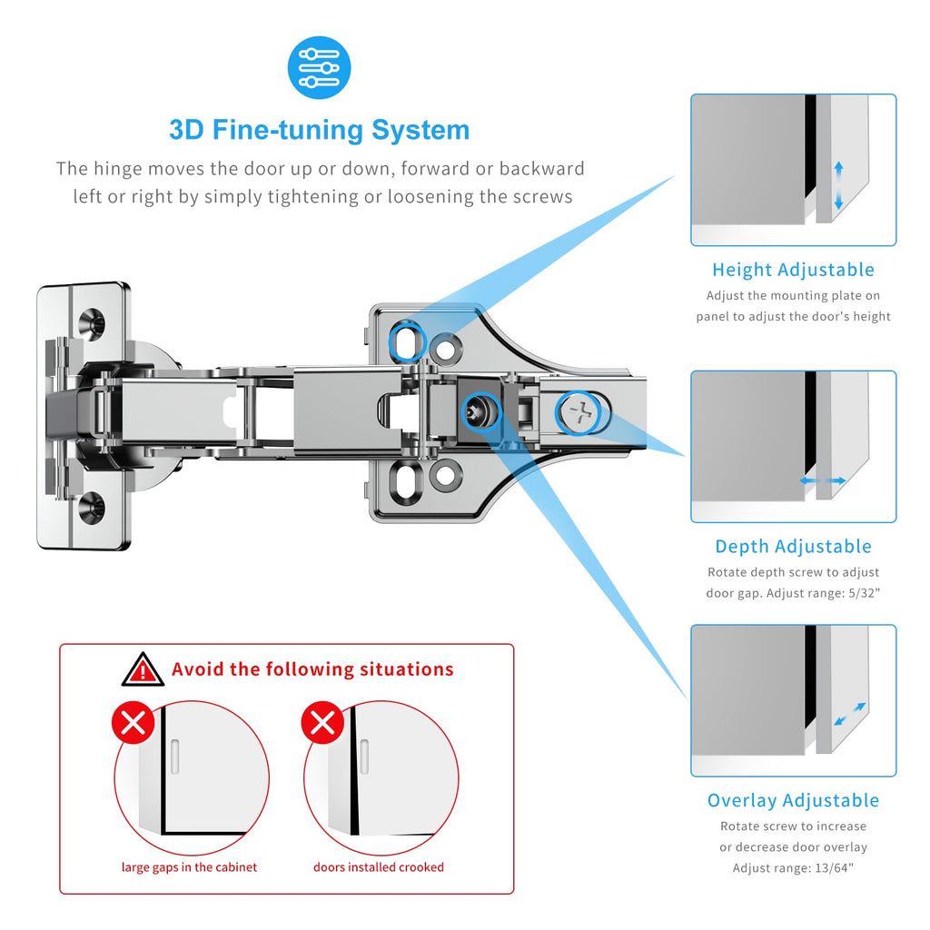 2 Pack Face Frame Full Overlay 175 Degree Lazy Susan Hinge, Clip ON Plate, Soft Close Multi-Pivot Concealed Hardware