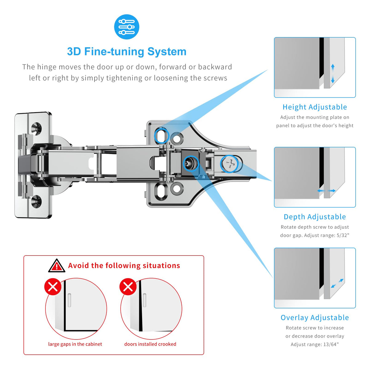 2 Pack Face Frame Full Overlay 175 Degree Lazy Susan Hinge, Clip ON Plate, Soft Close Multi-Pivot Concealed Hardware