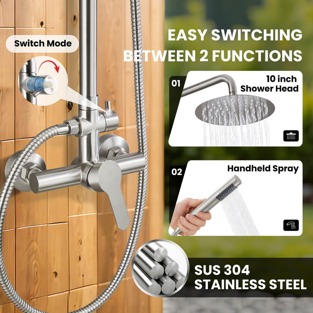 Outdoor Shower Kit 304 Stainless Steel, Brushed Nickel, 10 Inch