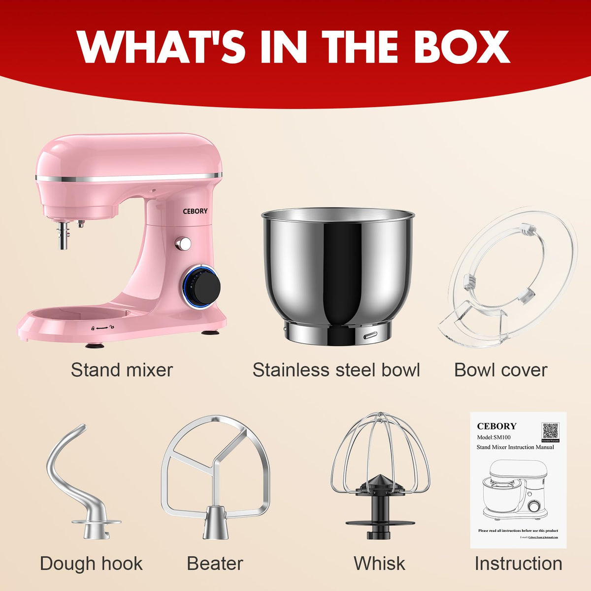 Stand Mixer, 4QT 10+P-Speed Electric Kitchen Mixer with Bowl