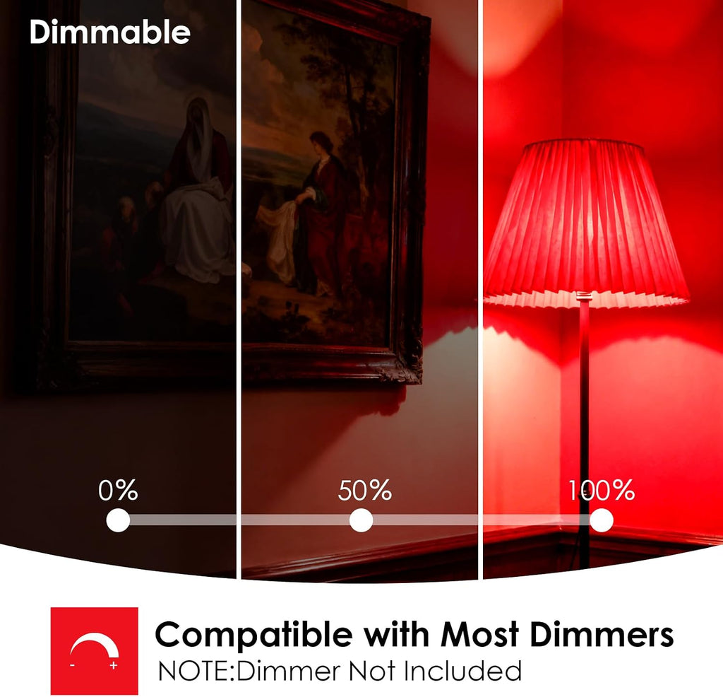 Red LED Light Bulbs for Sleep Dimmable, 60W Eq Bedroom Lamp, 4 Pack