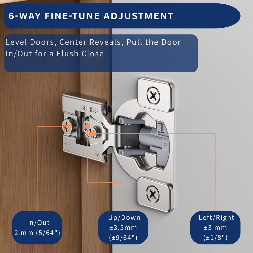 Hinges 4 Pack 1/2'' Overlay Soft Close Hinges Cabinets - Stainless Steel, Anti-Rust, Self Closing Concealed Hinges