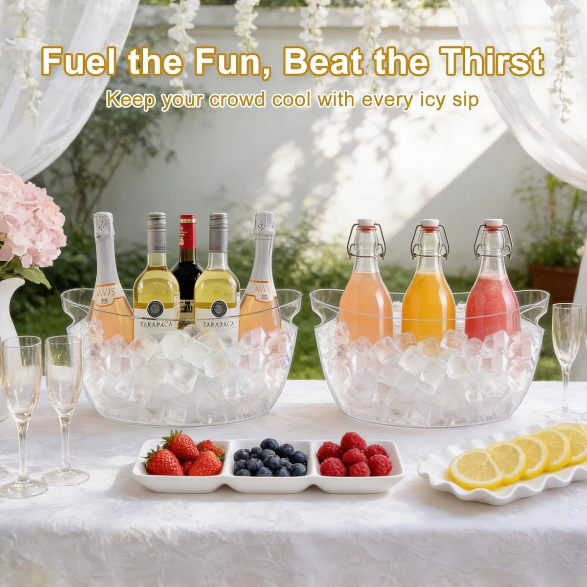 7.5L Ice Buckets for Parties, 2-Pack Clear Beverage Tub, Champagne Bucket - Set of 2