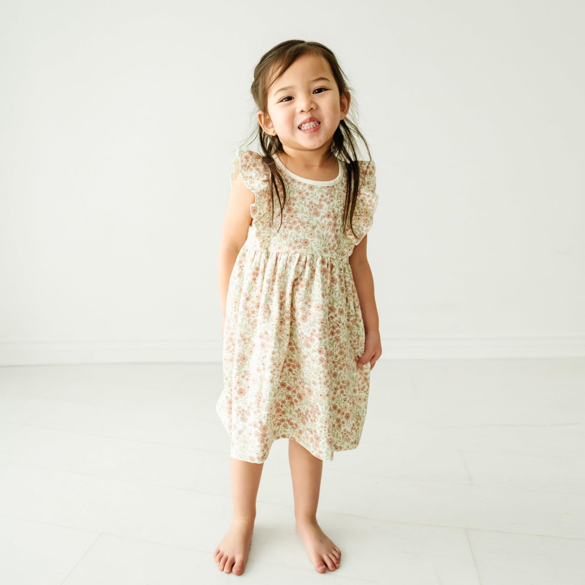 Certified Organic Cotton Baby Toddler Little Girl Smocked Sundress with Bloomer - Summer Floral Print